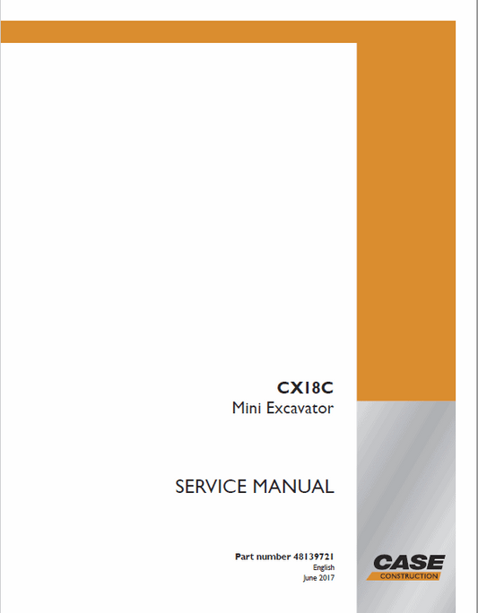 Case CX18C Mini Excavator Service Manual Workshop Guide