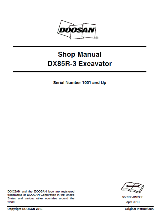 Doosan DX85R-3 Excavator Service Manual Workshop Guide