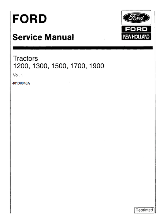 Ford 1200, 1300, 1500, 1700, 1900 Tractors Service Manual Workshop Guide