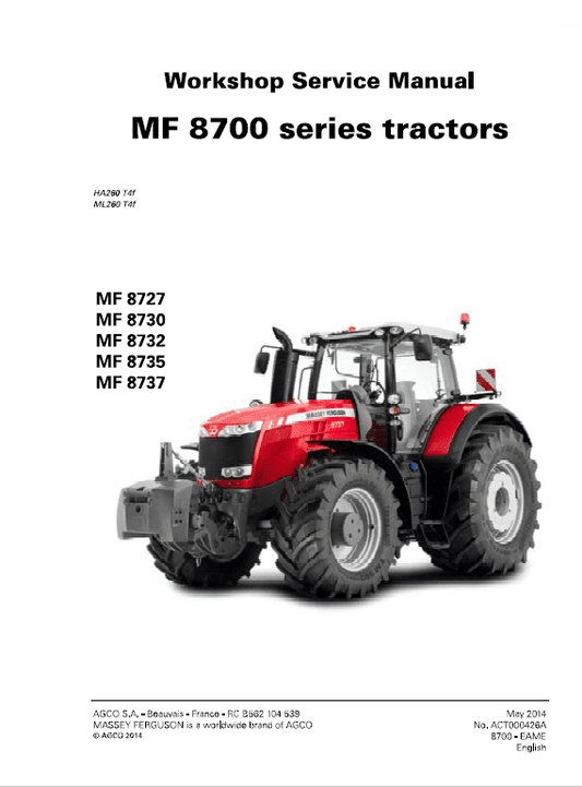 Massey Ferguson 8727, 8730, 8732, 8735, 8737 Tractor Service Manual Workshop Guide