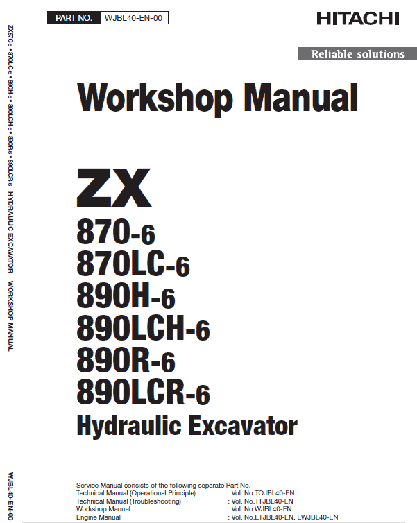 Hitachi ZX870-6 and ZX890H-6 Excavator Service Repair Manual Workshop Guide