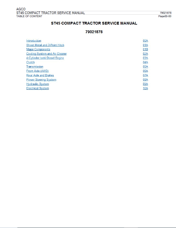 AGCO ST45 Tractor Service Manual Workshop Guide