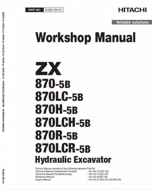 Hitachi ZX870-5B Excavator Service Repair Manual Workshop Guide