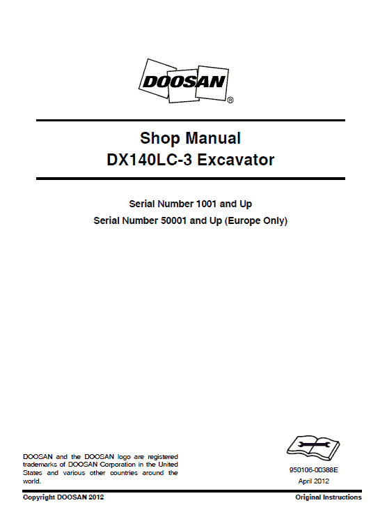 Doosan DX140LC-3 and DX140LC-5 Excavator Service Manual Workshop Guide
