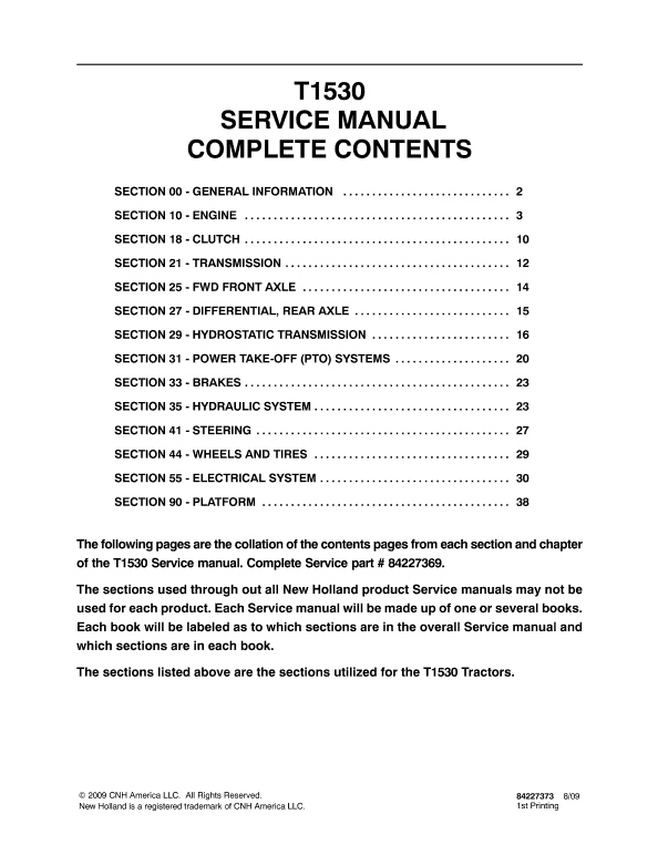 New Holland T1530 Tractor Service Manual Workshop Guide