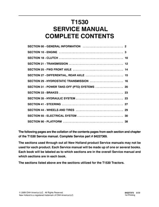 New Holland T1530 Tractor Service Manual Workshop Guide