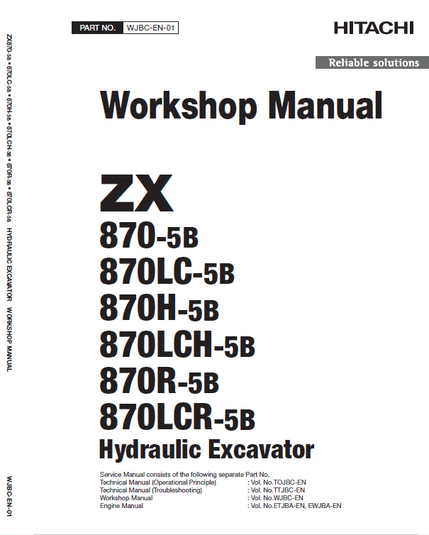 Hitachi ZX870-5B Excavator Service Repair Manual Workshop Guide
