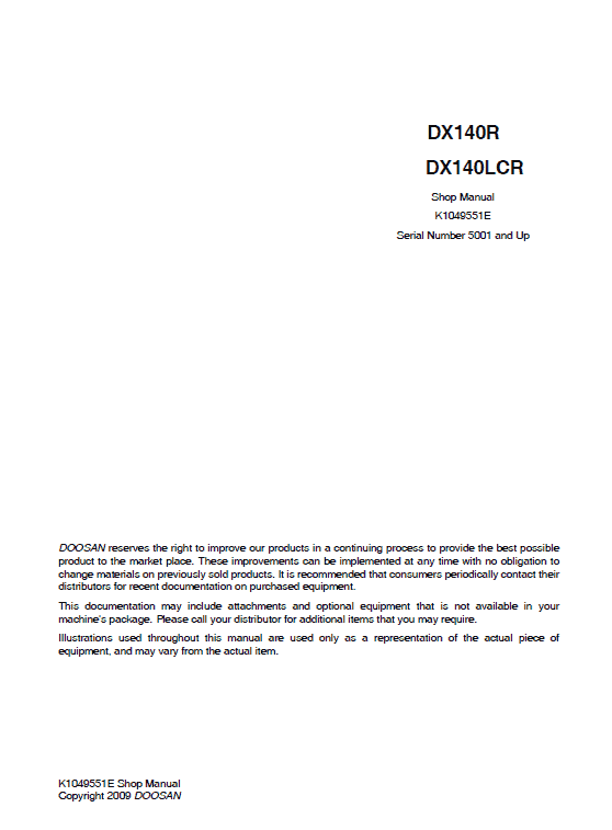 Doosan DX140LCR and DX140LCR-3 Excavator Service Manual Workshop Guide