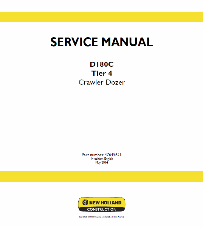 New Holland D180C Tier 4 Crawler Dozer Service Manual Workshop Guide