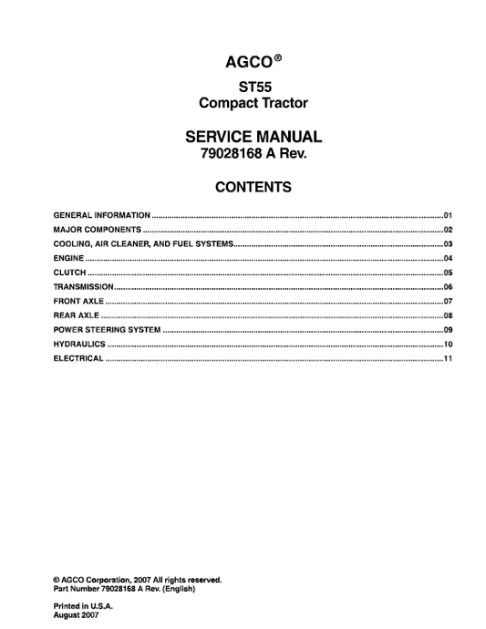 AGCO ST55 Tractor Service Manual Workshop Guide