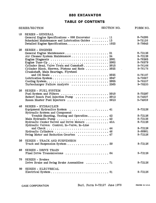 Case 880 Excavator Service Manual Workshop Guide
