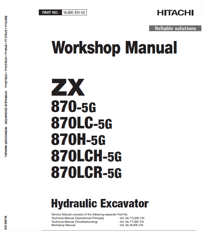 Hitachi ZX870-5G Excavator Service Repair Manual Workshop Guide