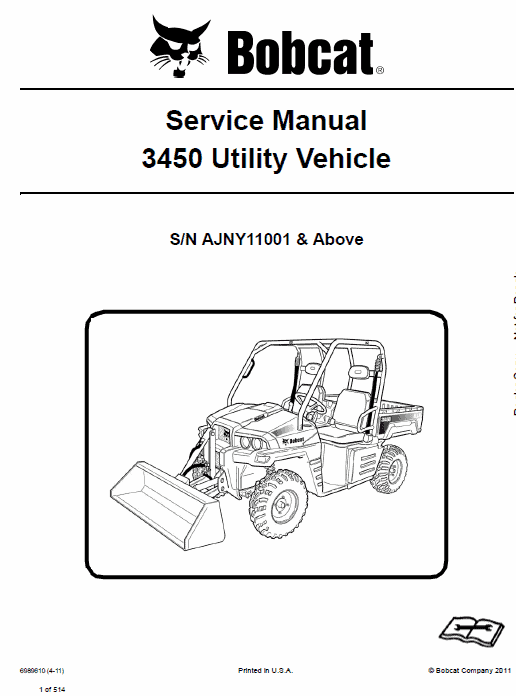 Bobcat 3450 Utility Vehicle Service Repair Manual Workshop Guide