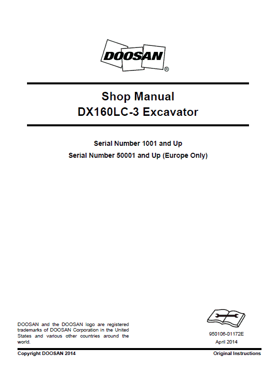 Doosan DX160LC-3 Excavator Service Manual Workshop Guide