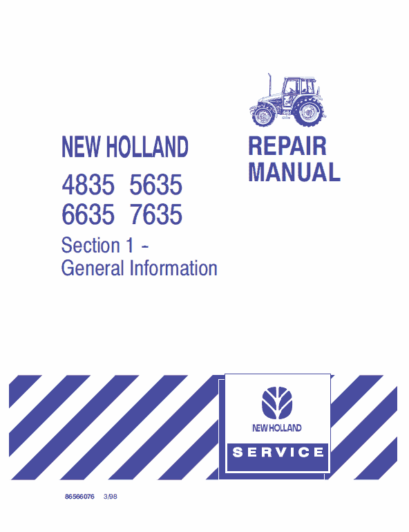 New Holland 4835, 5635, 6635, 7635 Tractor Service Manual Workshop Guide
