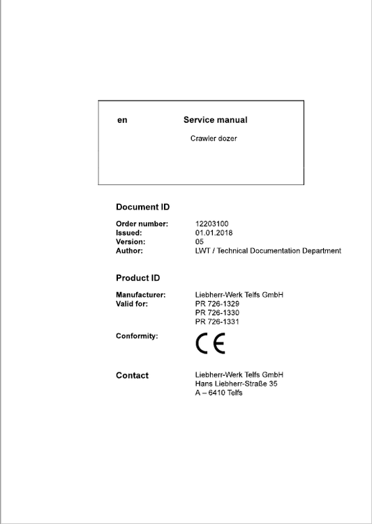 Liebherr PR 726 Crawler Dozer Repair Service Manual