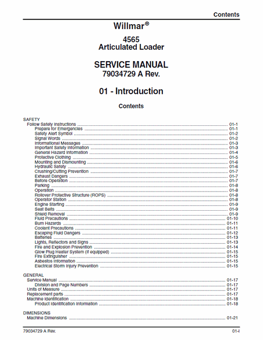 Willmar 4565 Wrangler Loader Service Manual Workshop Guide