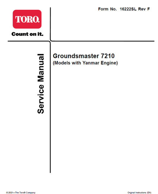 Toro Groundsmaster 7210 (Yanmar Engine – Tier 4) Service Repair Manual