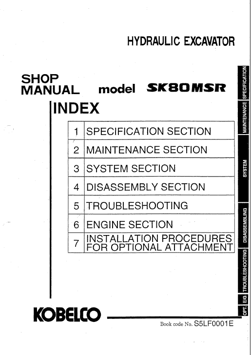 Kobelco SK80MSR, SK80CS Excavator Service Manual Workshop Guide