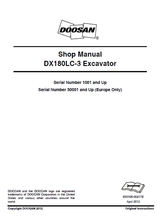 Doosan DX180LC-3 Excavator Service Manual Workshop Guide
