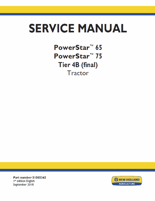 New Holland PowerStar 65, 75 Tractor Service Manual Workshop Guide
