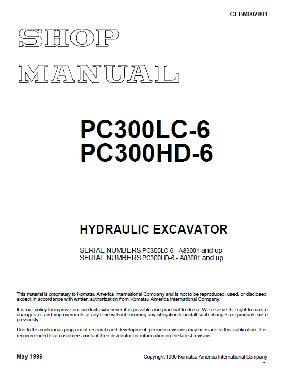 Komatsu PC300LC-6 and PC300HD-6 Excavator Service Manual Workshop Guide