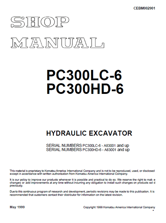 Komatsu PC300LC-6 and PC300HD-6 Excavator Service Manual Workshop Guide