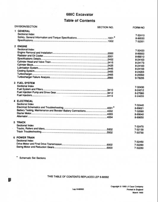 Case 688C Excavator Service Manual Workshop Guide