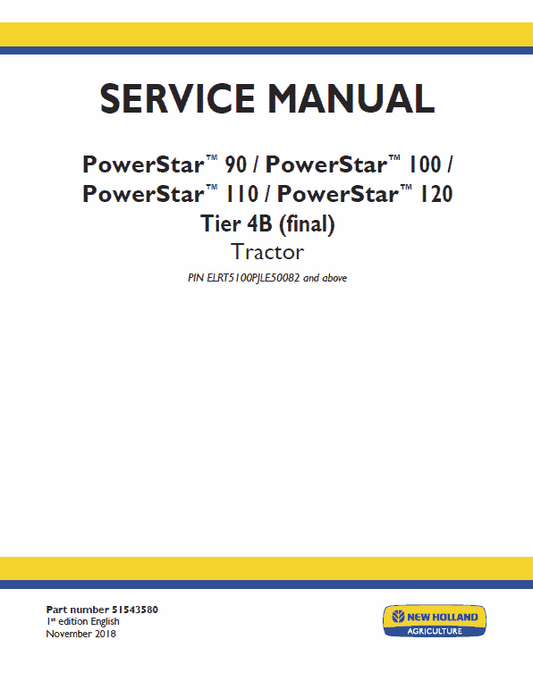New Holland PowerStar 90, 100, 110, 120 Tractor Service Manual Workshop Guide