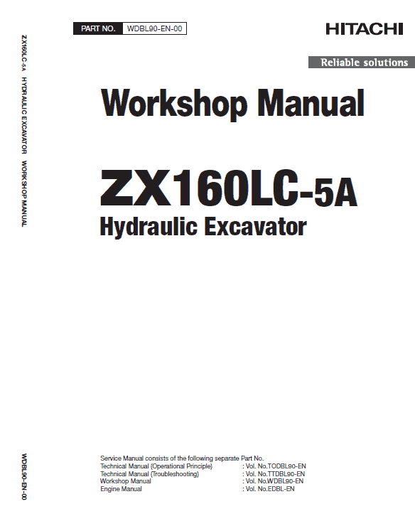 Hitachi ZX160LC-5A and ZX160LC-5B Excavator Service Repair Manual Workshop Guide