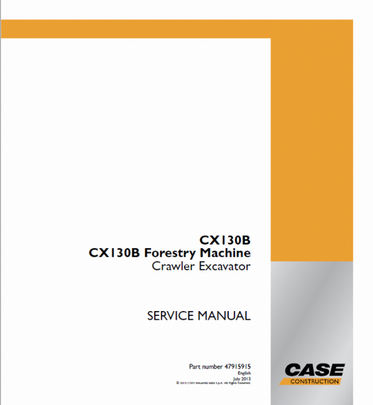 Case CX130B Crawler Excavator Service Manual Workshop Guide