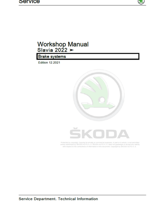SKODA SLAVIA (PB) Repair Service Manual