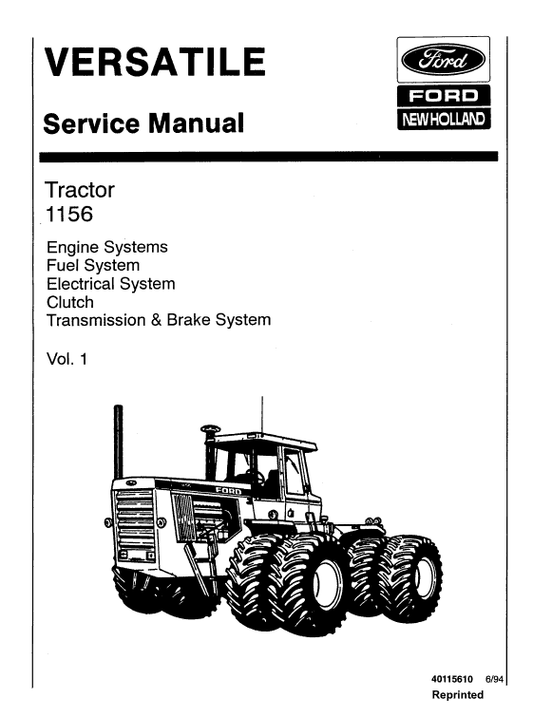 Ford Versatile 1156 Tractor Service Manual Workshop Guide