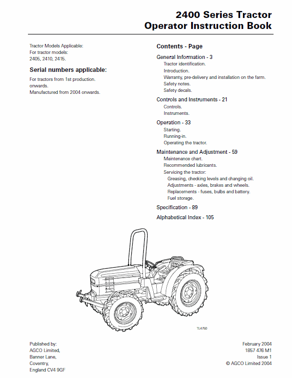 Massey Ferguson 2405, 2410, 2415 Tractor Service Manual Workshop Guide