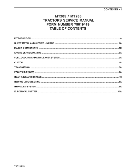 Challenger MT265, MT285 Tractor Service Manual Workshop Guide