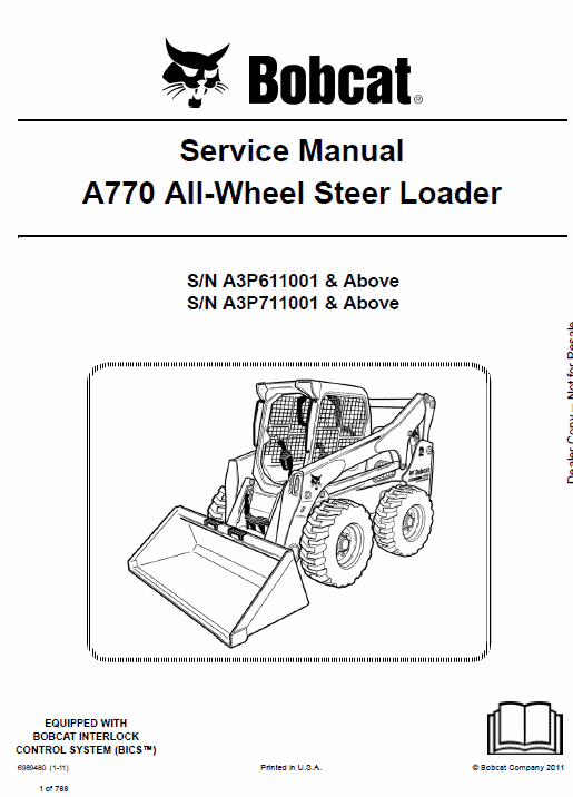 Bobcat A770 Skid-Steer Loader Service Manual Workshop Guide