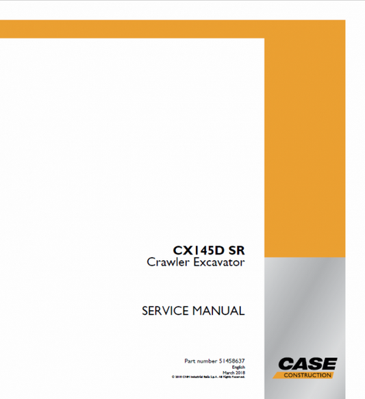 Case CX145D SR Crawler Excavator Service Manual Workshop Guide