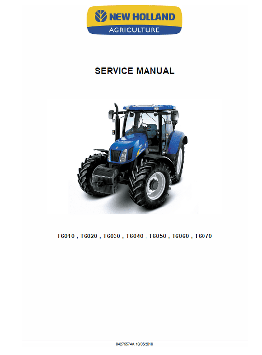 New Holland T6040, T6050, T6060, T6070 Tractor Service Manual Workshop Guide