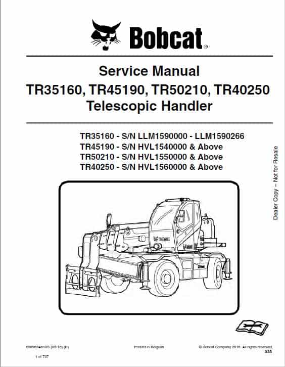 Bobcat TR35160, TR40250, TR45190, TR50210 versaHANDLER Telescopic Service Repair Manual