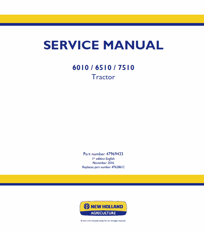 New Holland 6010, 6510, 7510 Tractor Service Manual Workshop Guide