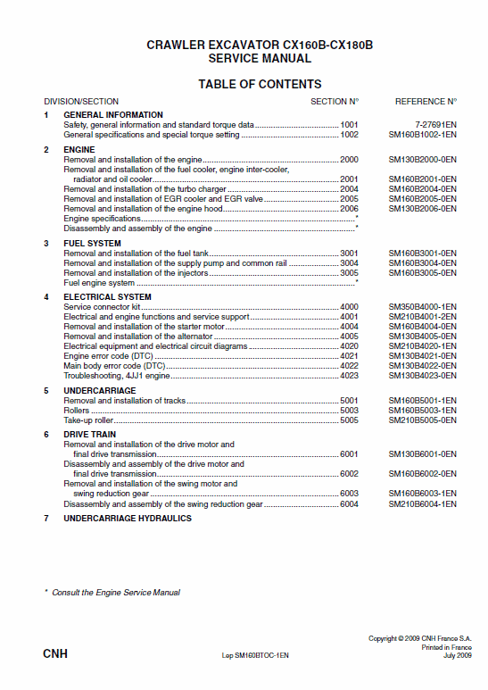 Case CX160B, CX180B Crawler Excavator Service Manual Workshop Guide