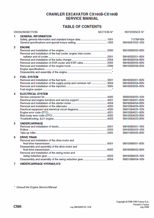 Case CX160B, CX180B Crawler Excavator Service Manual Workshop Guide