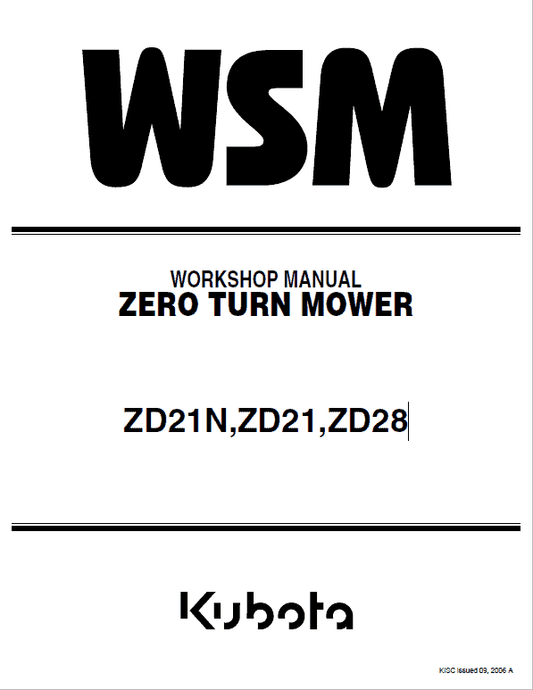 Kubota ZD21N, ZD21, ZD28 Zero Turn Mower Service Manual