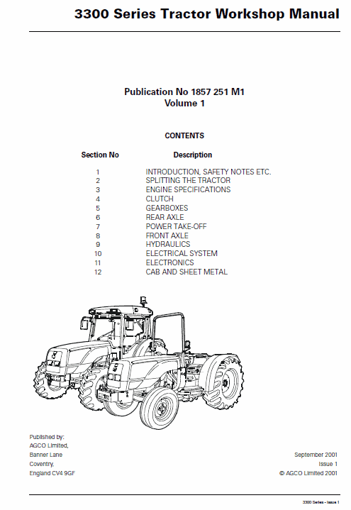 Massey Ferguson 3315, 3325, 3330 Tractor Service Manual Workshop Guide