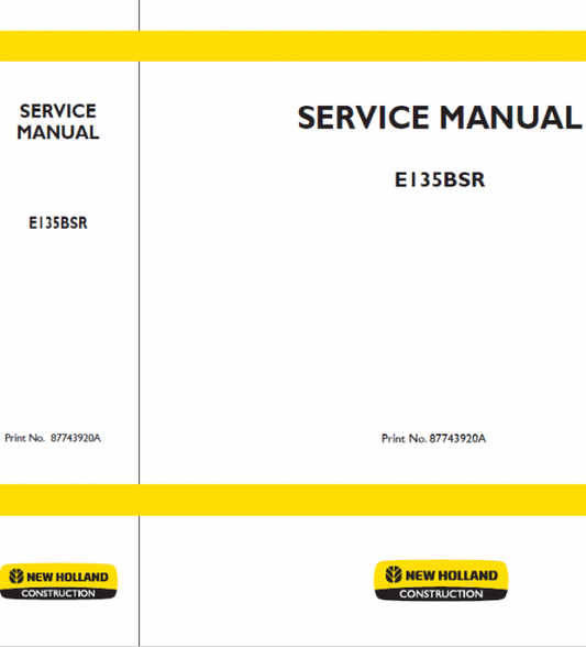 New Holland E135BSR Excavator Service Manual Workshop Guide