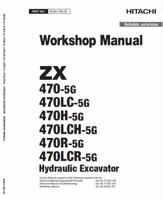 Hitachi ZX470-5G Excavator Service Repair Manual Workshop Guide