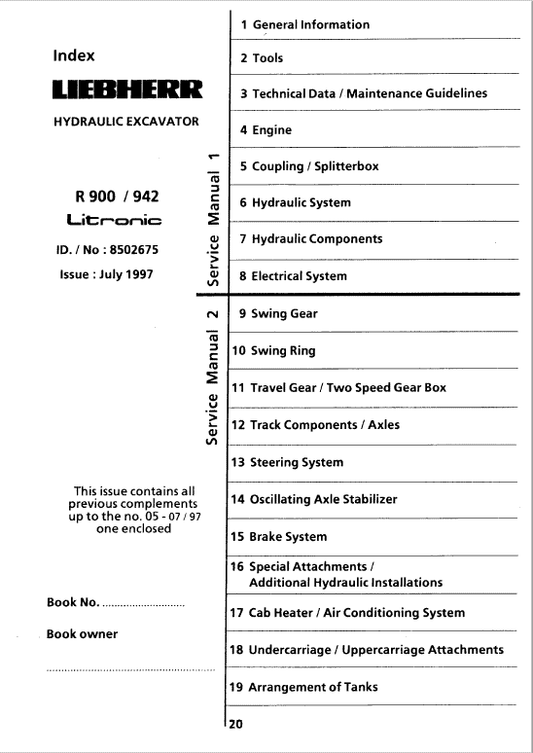 Liebherr R900, R902, R912, R922, R932, R942 Litronic Excavator Service Manual