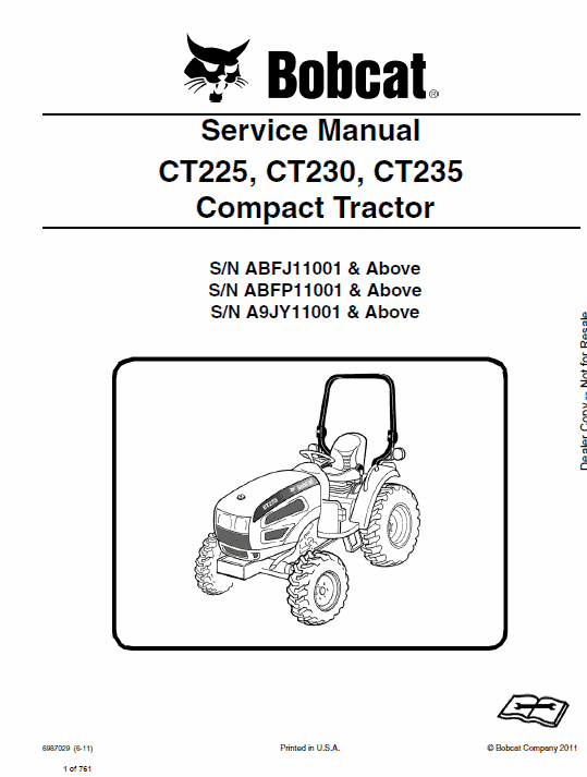 Bobcat CT225, CT230 and CT235 Compact Tractor Service Manual Workshop Guide