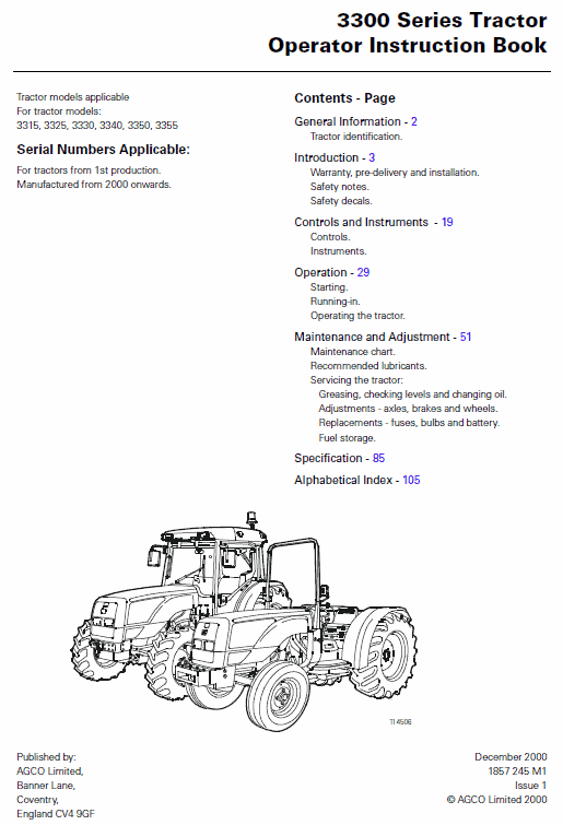 Massey Ferguson 3340, 3350, 3355 Tractor Service Manual Workshop Guide