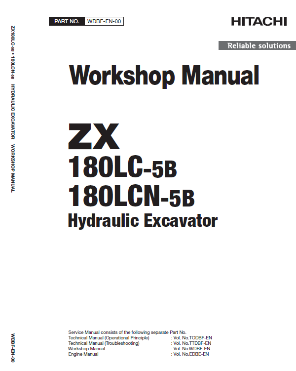 Hitachi ZX180LC-5B and ZX180LC-5G Excavator Service Repair Manual Workshop Guide